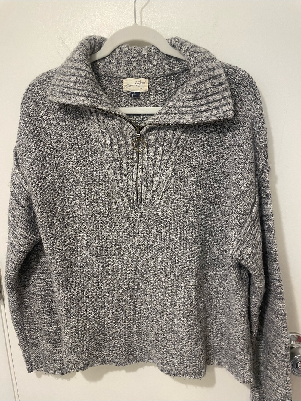 Universal thread ladies 1/4 zip grey marbled pullover sweater chunky preppy